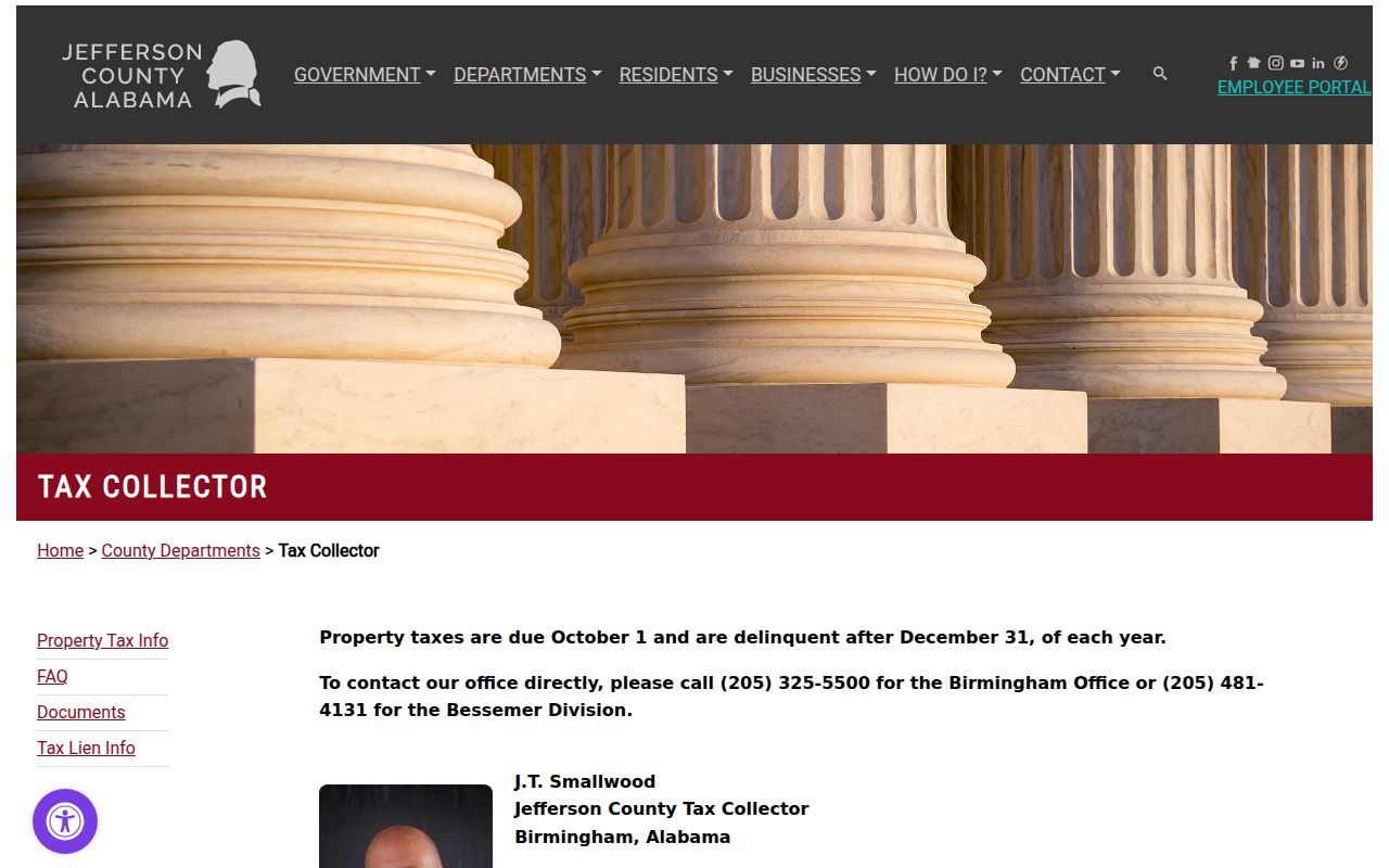 Jefferson County property tax search portal for Birmingham properties