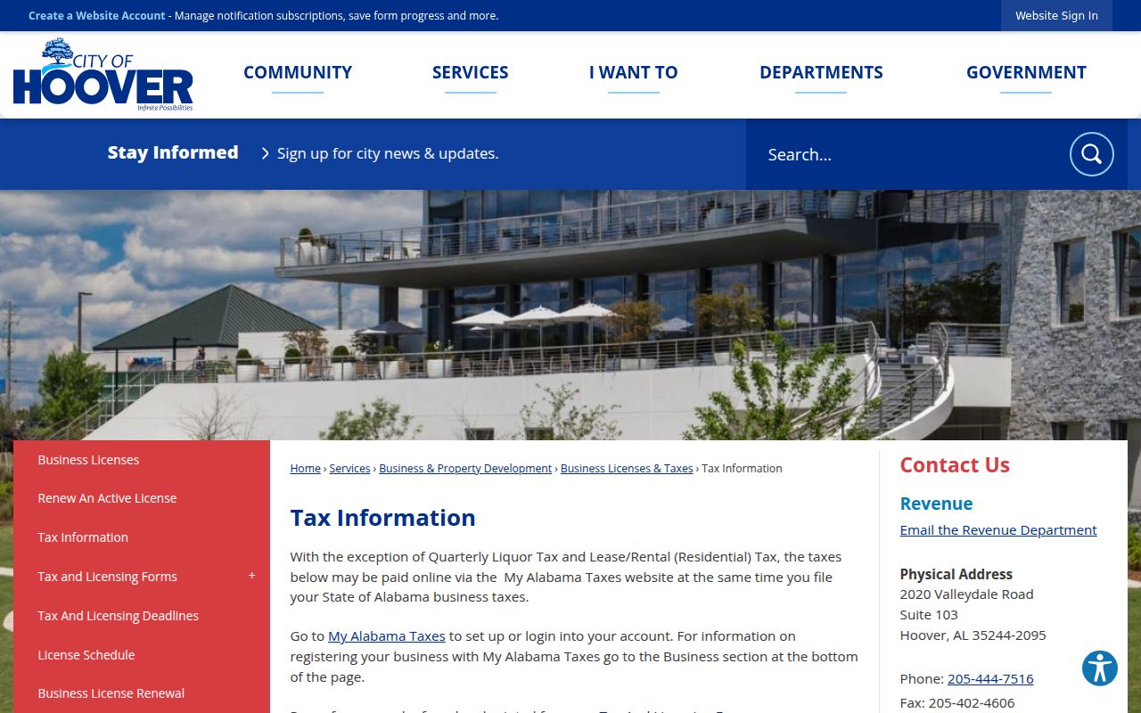 Hoover property tax information page