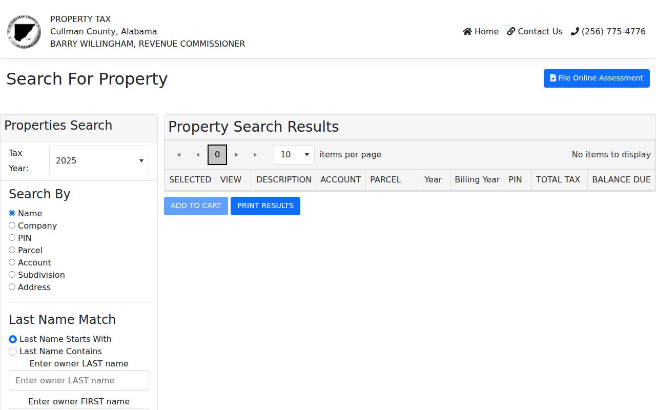 Cullman County Revenue Commissioner property tax search portal