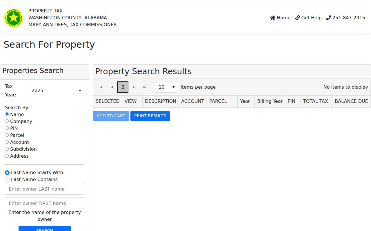 Washington County Revenue Commissioner property search