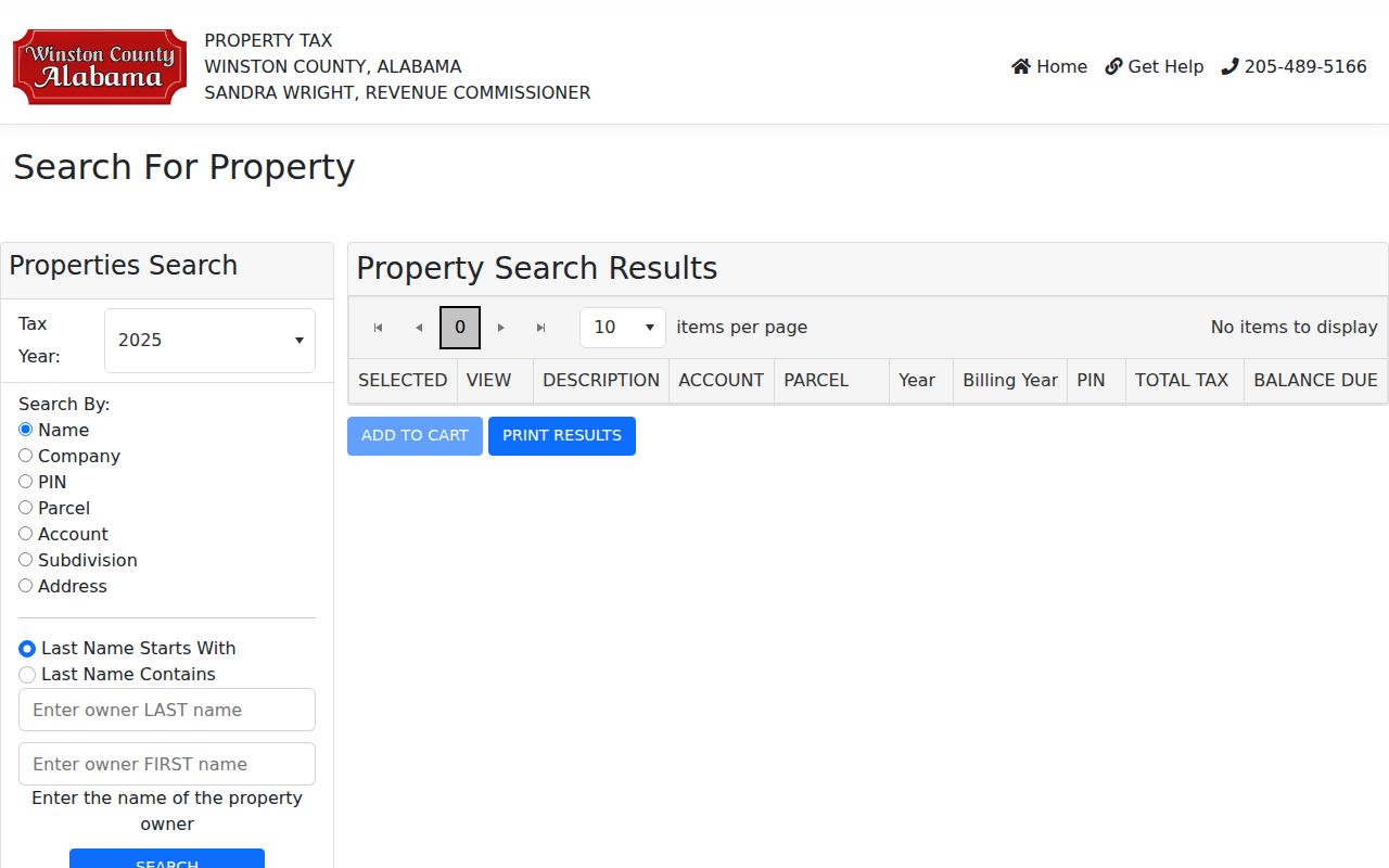 Winston County Revenue Commissioner property search portal