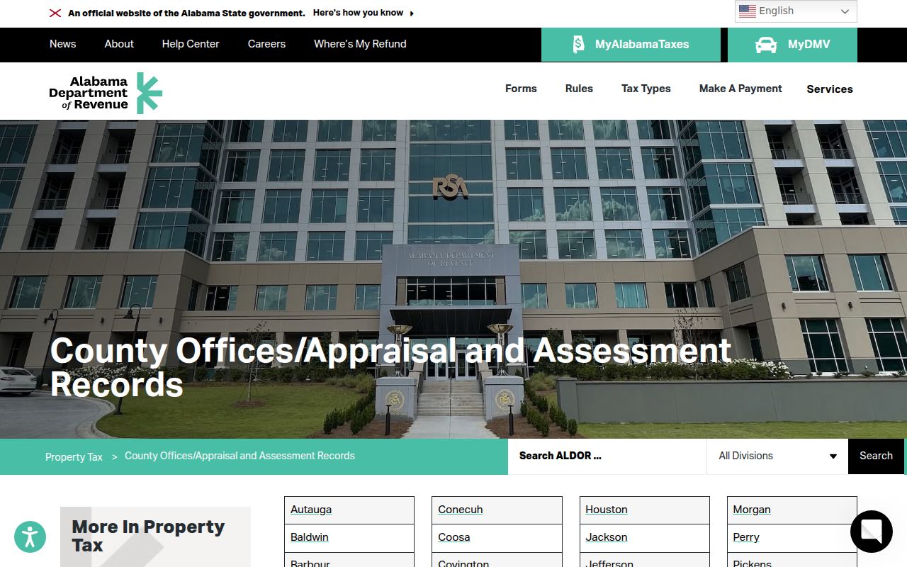 ALDOR County Offices directory for property tax records in Alabama